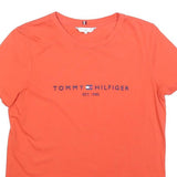 TOMMY HILFIGER Womens Orange Graphic T-Shirt S Short Sleeve Crew Neck Logo Print