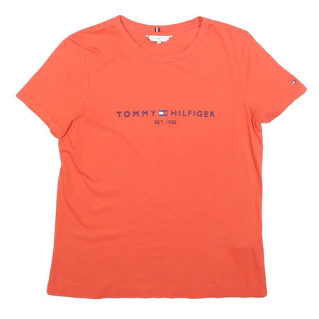 TOMMY HILFIGER Womens Orange Graphic T-Shirt S Short Sleeve Crew Neck Logo Print