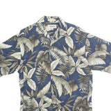 CAMPIA MODA Mens Blue & Cream Tropical Leaf Cotton Shirt S Summer Casual