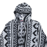 TOMMY HILFIGER Womens Black & White Patterned Fleece Hoodie Jacket L Polyester