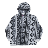 TOMMY HILFIGER Womens Black & White Patterned Fleece Hoodie Jacket L Polyester