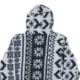 TOMMY HILFIGER Womens Black & White Patterned Fleece Hoodie Jacket L Polyester