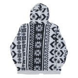 TOMMY HILFIGER Womens Black & White Patterned Fleece Hoodie Jacket L Polyester