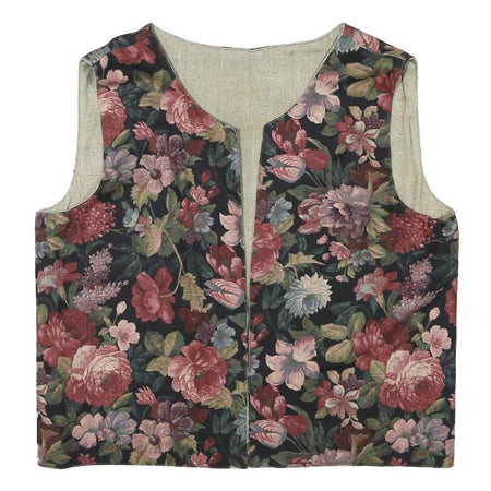 Womens Black Floral Cotton Blend Jacket S Woven Sleeveless Vest Top