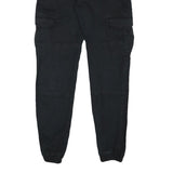 URBAN CLASSIC Mens Cotton Blend Black Slim Cargo Trousers W29 L30 Zip Pockets
