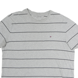 TOMMY HILFIGER Mens Grey & Black Striped T-Shirt L Short Sleeve Crew Neck Casual