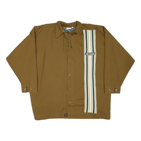 BLOND Mens Brown & Cream Button Jacket M Polyester Blend Stripe Casual Overshirt