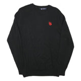FRANK BERRY Mens Black Plain Jumper Crew Neck Basic Knit M Cotton Blend