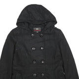 MISS SIXTY Y2K Womens Black Wool Blend Pea Jacket L Button Hooded Classic