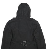 MISS SIXTY Y2K Womens Black Wool Blend Pea Jacket L Button Hooded Classic