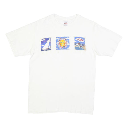 ANVIL Womens White Graphic T-Shirt M Short Sleeve Crew Neck Summer Design