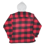 WORKER Mens Red & Black Check Hooded Zip Jacket L Polyester Blend Casual Outdoor