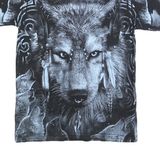 Mens Black Cotton Blend Graphic T-Shirt S Short Sleeve Crew Neck Wolf Print