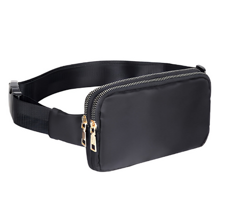 Anypack Waist Bag Black Dual Zipper Crossbobdy Belt Bag with Adjustable Strap