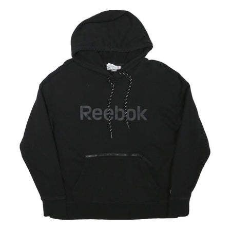 REEBOK Mens Black Hoodie S Cotton Blend Pullover S Zip Pocket