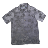 CAMPIA Mens Grey Rayon Tropical Palm Tree Print Shirt L Short Sleeve Casual