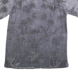 CAMPIA Mens Grey Rayon Tropical Palm Tree Print Shirt L Short Sleeve Casual