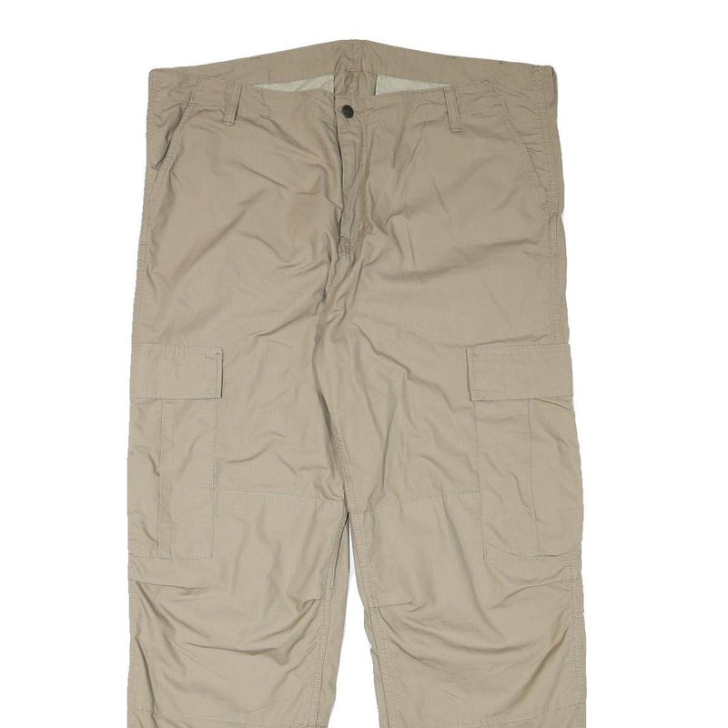 CARHARTT Mens Relaxed Beige Cargo Trousers W41 L32 Cotton Blend Zip Closure