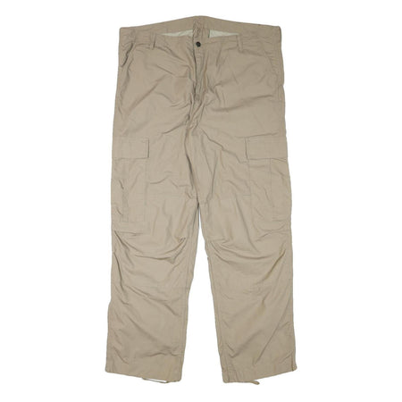 CARHARTT Mens Relaxed Beige Cargo Trousers W41 L32 Cotton Blend Zip Closure