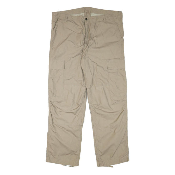 CARHARTT Mens Relaxed Beige Cargo Trousers W41 L32 Cotton Blend Zip Closure