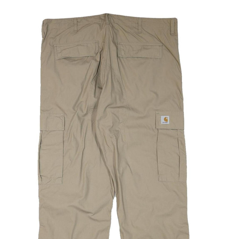 CARHARTT Mens Relaxed Beige Cargo Trousers W41 L32 Cotton Blend Zip Closure