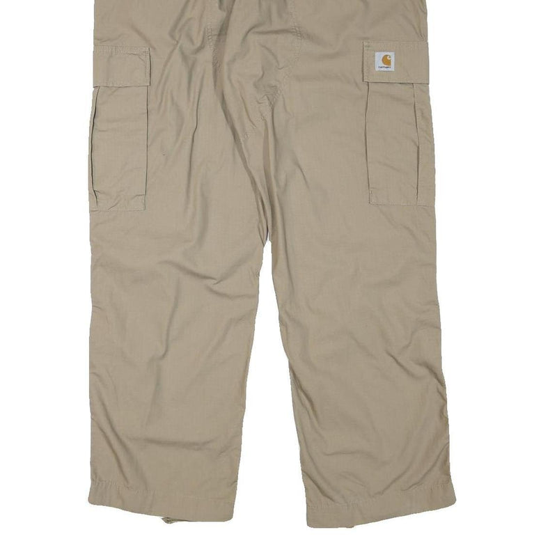 CARHARTT Mens Relaxed Beige Cargo Trousers W41 L32 Cotton Blend Zip Closure