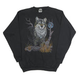 TULTEX Mens Black Wolf Graphic Crew Neck 2XL Cotton Sweatshirt Pullover
