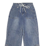 Womens Regular Fit Blue Denim Cotton Blend Wide-Leg Jeans W28 L30 Drawstring