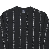 CHAMPION Boys Black Crew Neck XL Logo Print Cotton Blend Sweatshirt