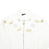C.O.D. Womens White Gold Accent Zip Jacket M Viscose Blend Star Heart Print