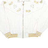 C.O.D. Womens White Gold Accent Zip Jacket M Viscose Blend Star Heart Print