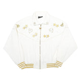 C.O.D. Womens White Gold Accent Zip Jacket M Viscose Blend Star Heart Print