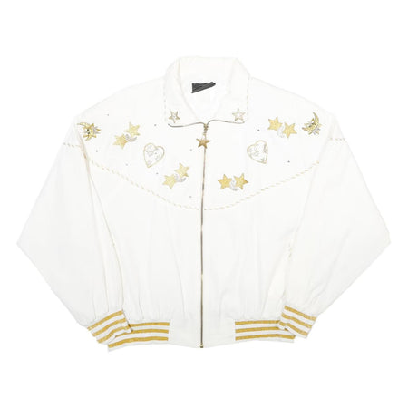 C.O.D. Womens White Gold Accent Zip Jacket M Viscose Blend Star Heart Print