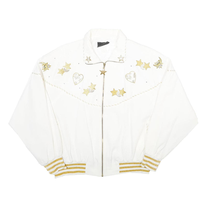 C.O.D. Womens White Gold Accent Zip Jacket M Viscose Blend Star Heart Print