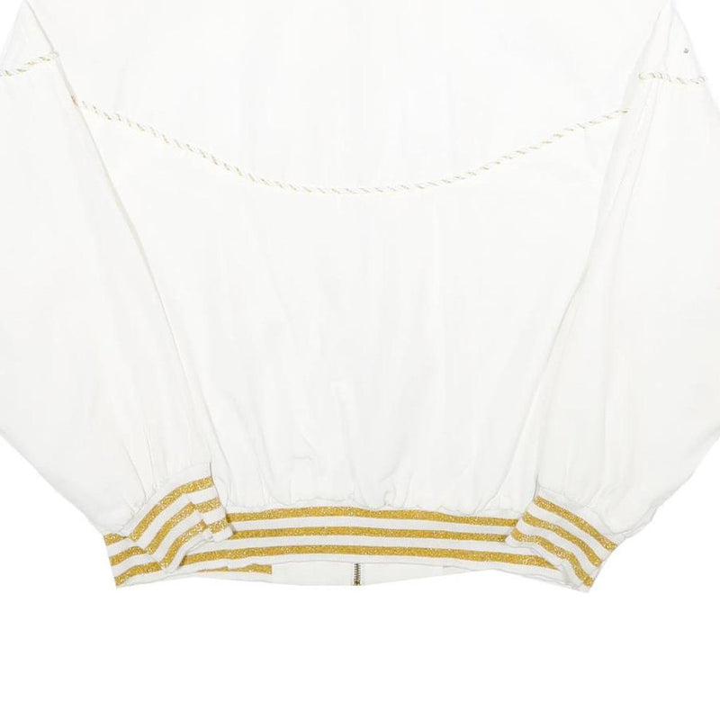 C.O.D. Womens White Gold Accent Zip Jacket M Viscose Blend Star Heart Print