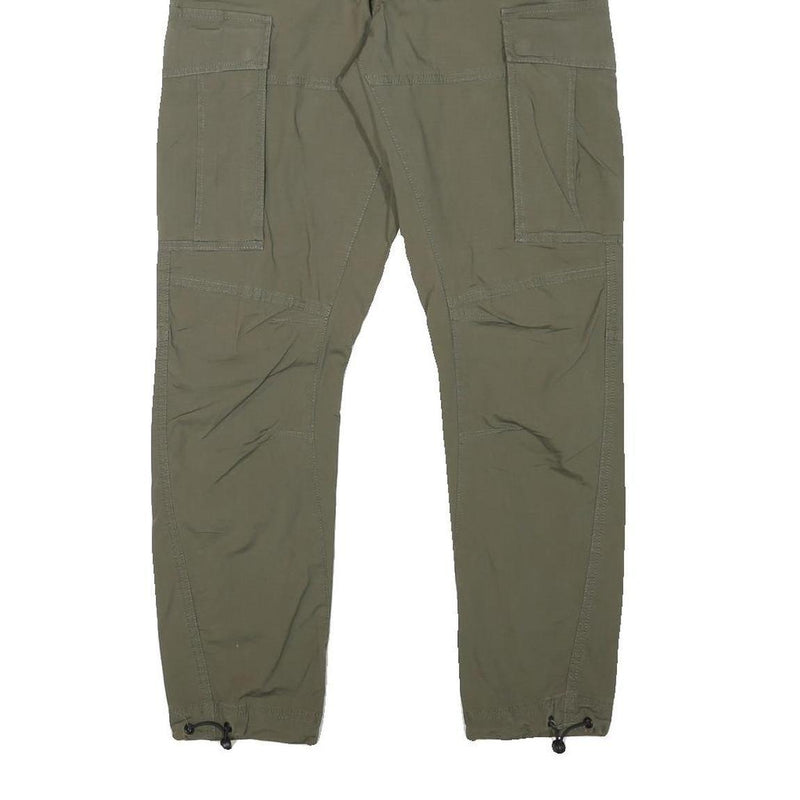 H&M Mens Cotton Blend Slim Cargo Trousers Green W29 L28 Drawstring Pockets
