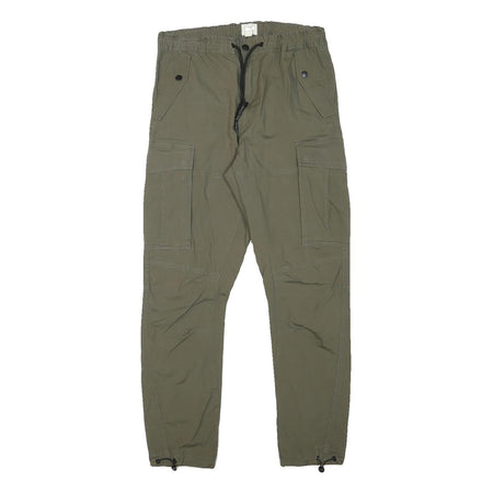 H&M Mens Cotton Blend Slim Cargo Trousers Green W29 L28 Drawstring Pockets