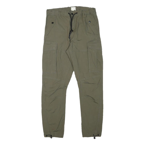 H&M Mens Cotton Blend Slim Cargo Trousers Green W29 L28 Drawstring Pockets