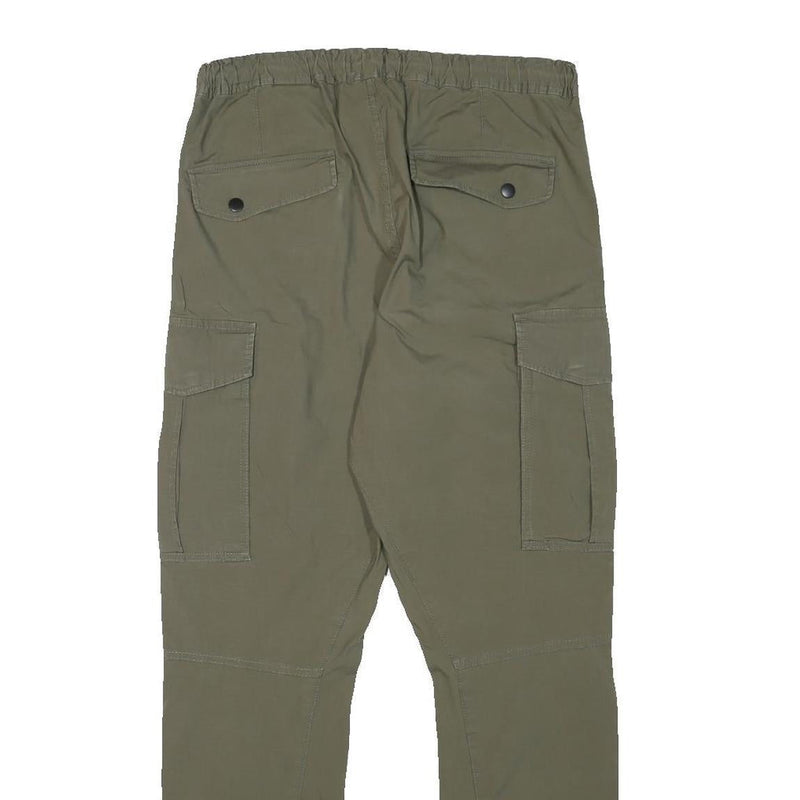 H&M Mens Cotton Blend Slim Cargo Trousers Green W29 L28 Drawstring Pockets