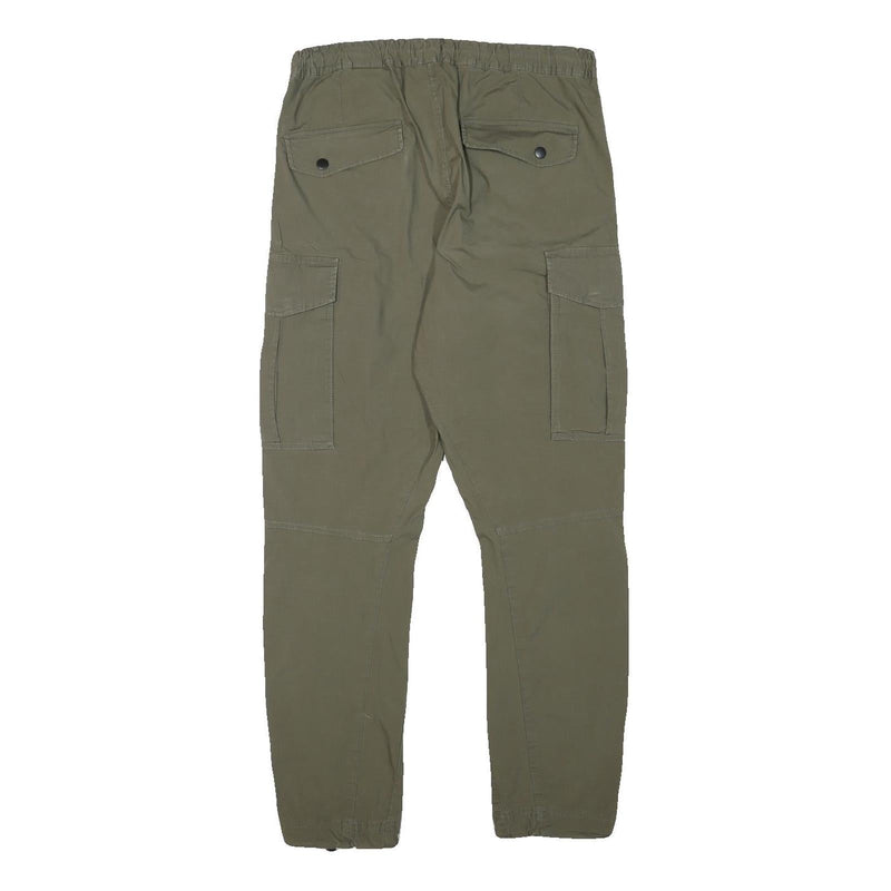 H&M Mens Cotton Blend Slim Cargo Trousers Green W29 L28 Drawstring Pockets