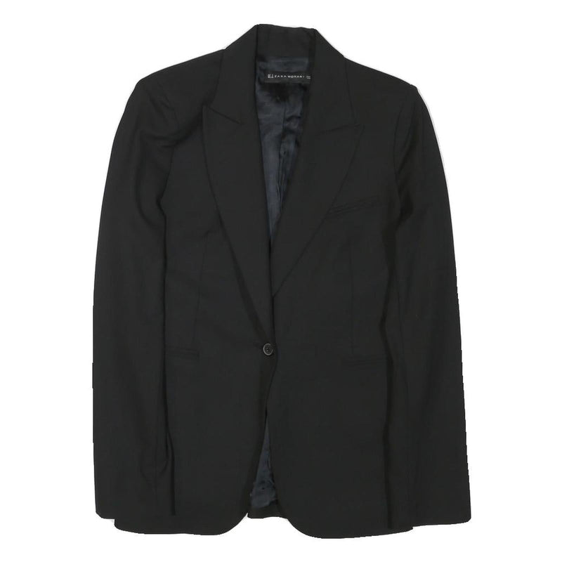 ZARA WOMAN Womens Black Tailored Jacket S Polyester Blend Button Plain Classic