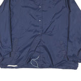 Mens Navy Blue Plain Jacket L Polyester Blend Button Closure Regular Fit Casual