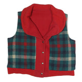Womens Blue & Red Checked Button Front Jacket L Polyester Blend Plaid Warm