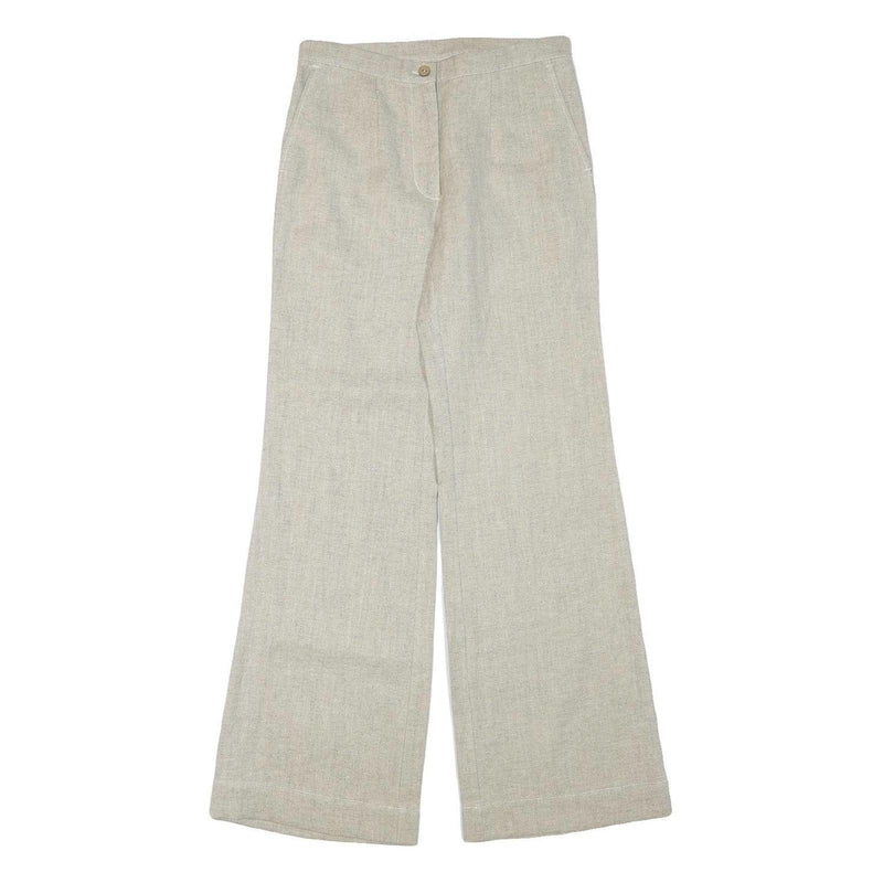 Womens Wool Blend Beige Regular Fit Straight Leg Trousers W28 L32 Classic