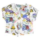 YESSICA Womens White Abstract Printed Blouse Short Sleeve V-Neck XL Relaxed Fit