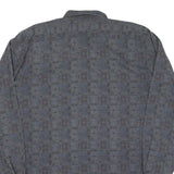 Mens Grey Pattern Cotton Blend Shirt XL Long Sleeve Button Fastening Casual