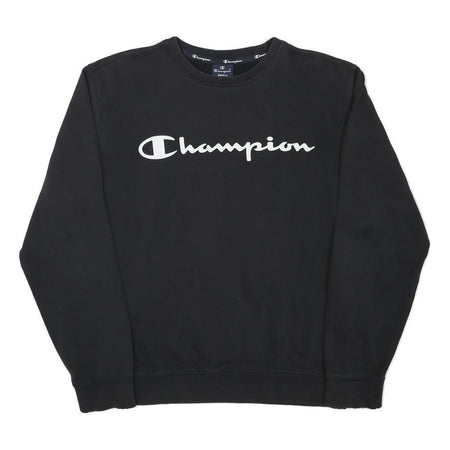 CHAMPION Mens Black Crew Neck S Sweatshirt Cotton Blend Logo Embroidered