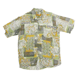 Mens Green & Yellow Patterned Cotton Blend Shirt M Casual Short Sleeve Button