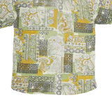 Mens Green & Yellow Patterned Cotton Blend Shirt M Casual Short Sleeve Button