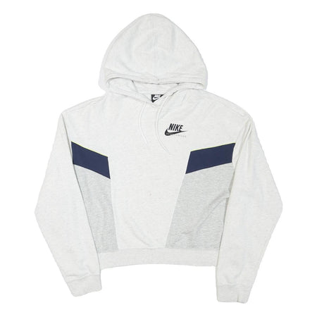 NIKE Womens White & Navy Pullover Hoodie M Cotton Blend Sportswear Sweatshirt